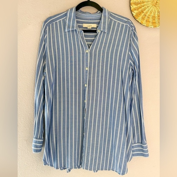 LOFT Striped Button Up Shirt European Summer Size Large - Picture 2 of 4